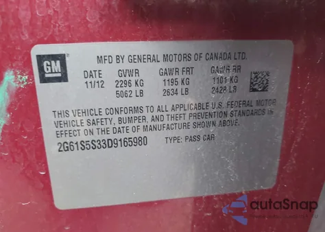 2013 Cadillac Xts Premium из США, поврежденный, VIN 2G61S5S33D9165980